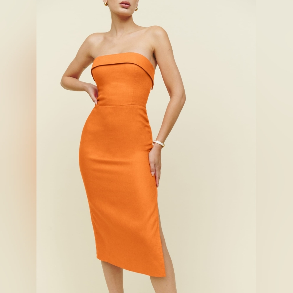 Reformation Marcella Linen Dress, Citrus, 4 and 6